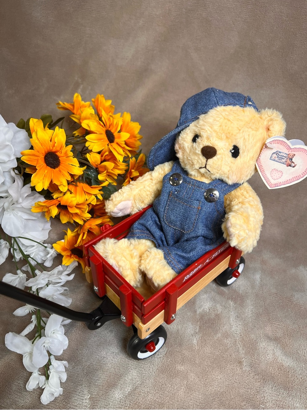CHERISHED TEDDIES 'Radio Flyer' Wagon Teddy Bear in Denim Overalls